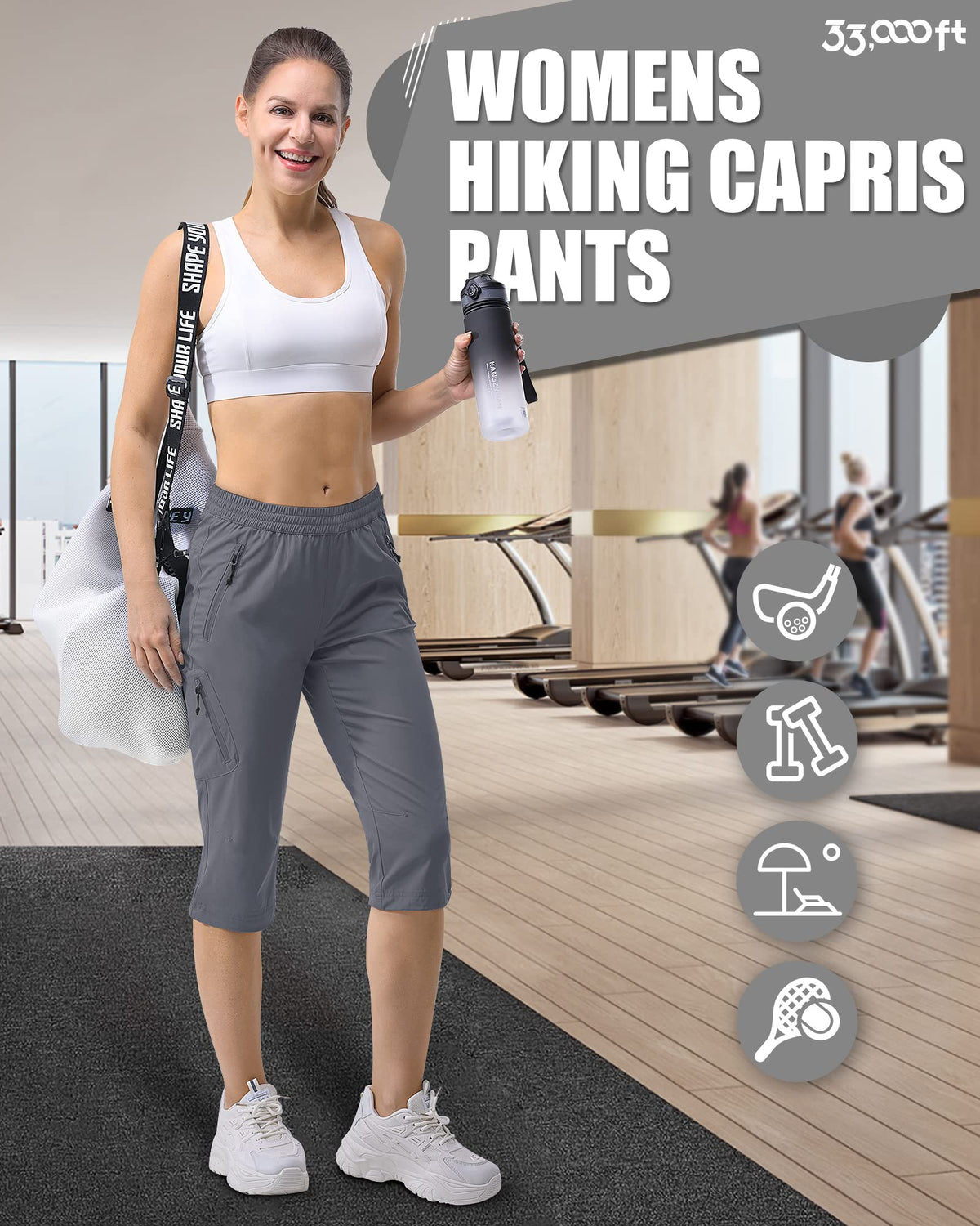33,000ft quick-dry capri pants keep you cool and dry.