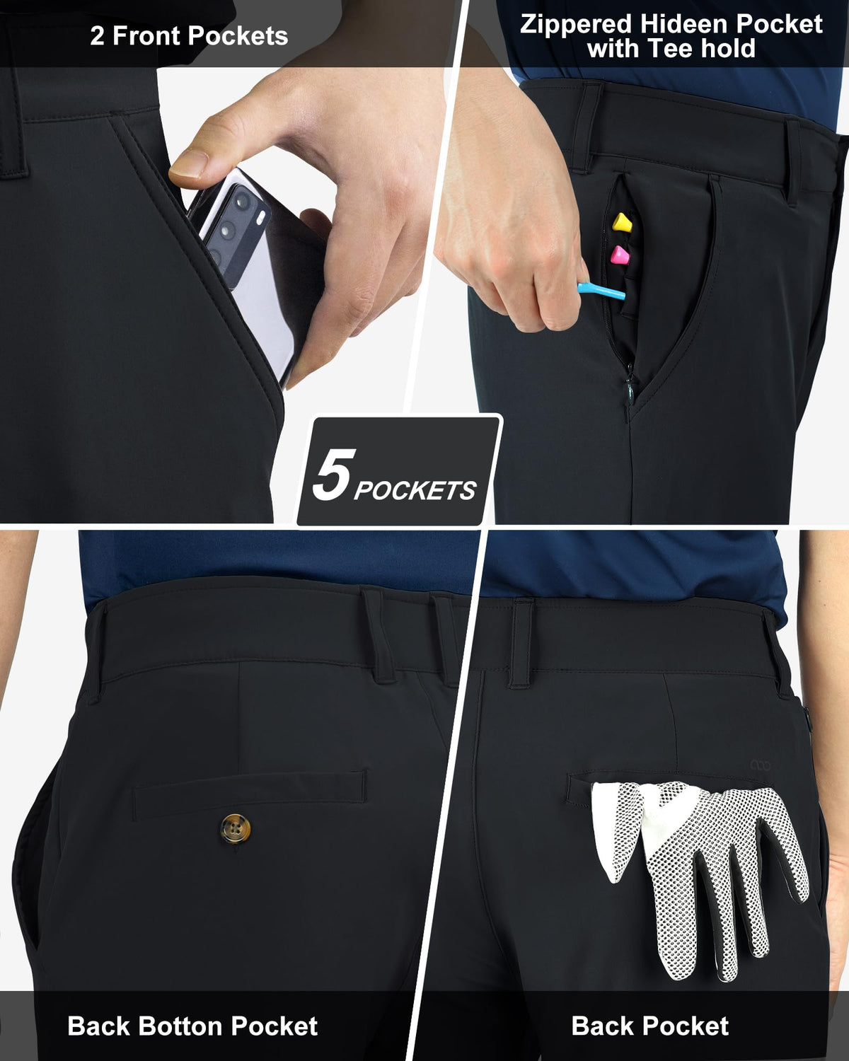 33000ft mens golf pants pocket storage keeps tees secure during play