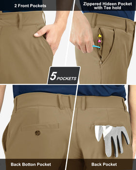 33000ft men's golf pants side stretch demonstrating flexible range