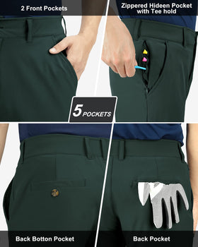 33,000ft men's golf pants hidden zip pocket and tee holders in pocket layout