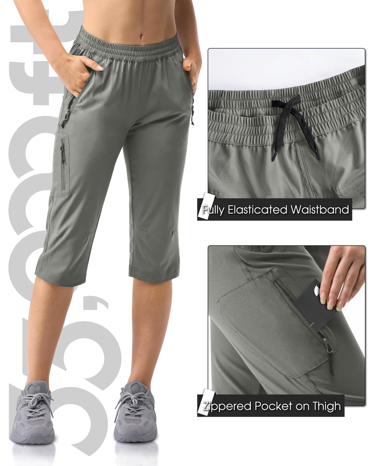 33000ft Capri golf pants close-up fabric texture shows breathable stretch.