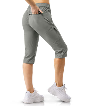 33000ft women's Capri golf pants front view, slim fit with quick-dry fabric for active days.