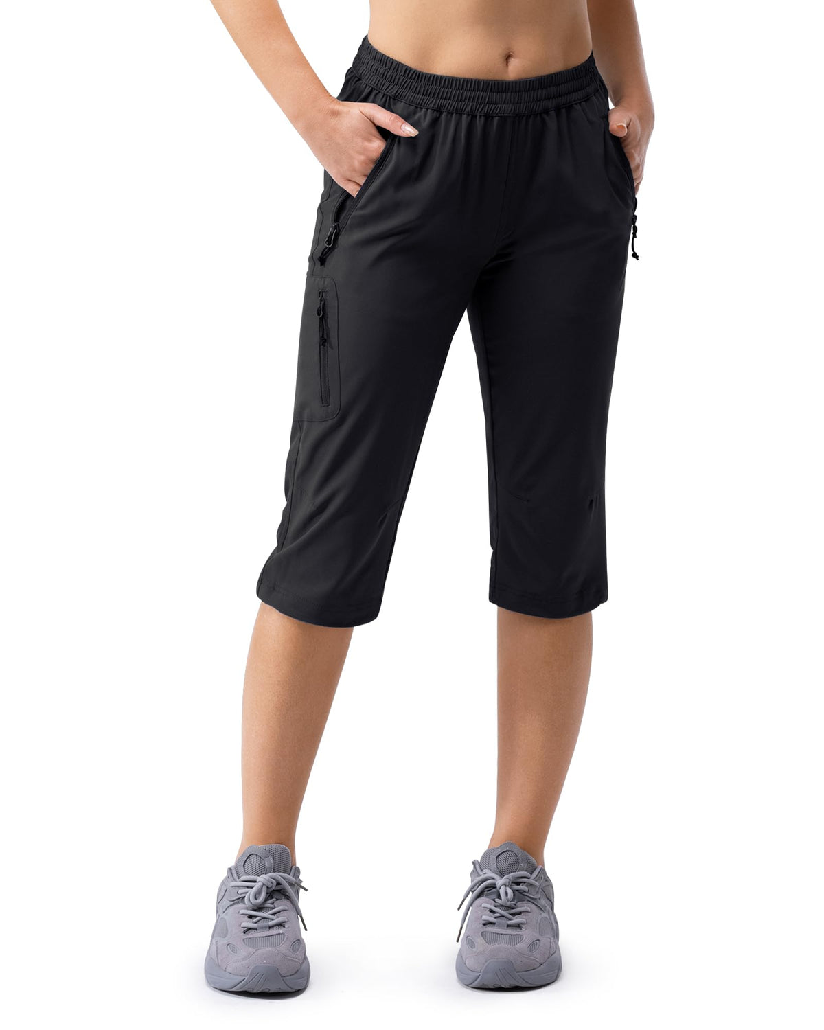 33,000ft women's golf capri pants black front view for all-day wear