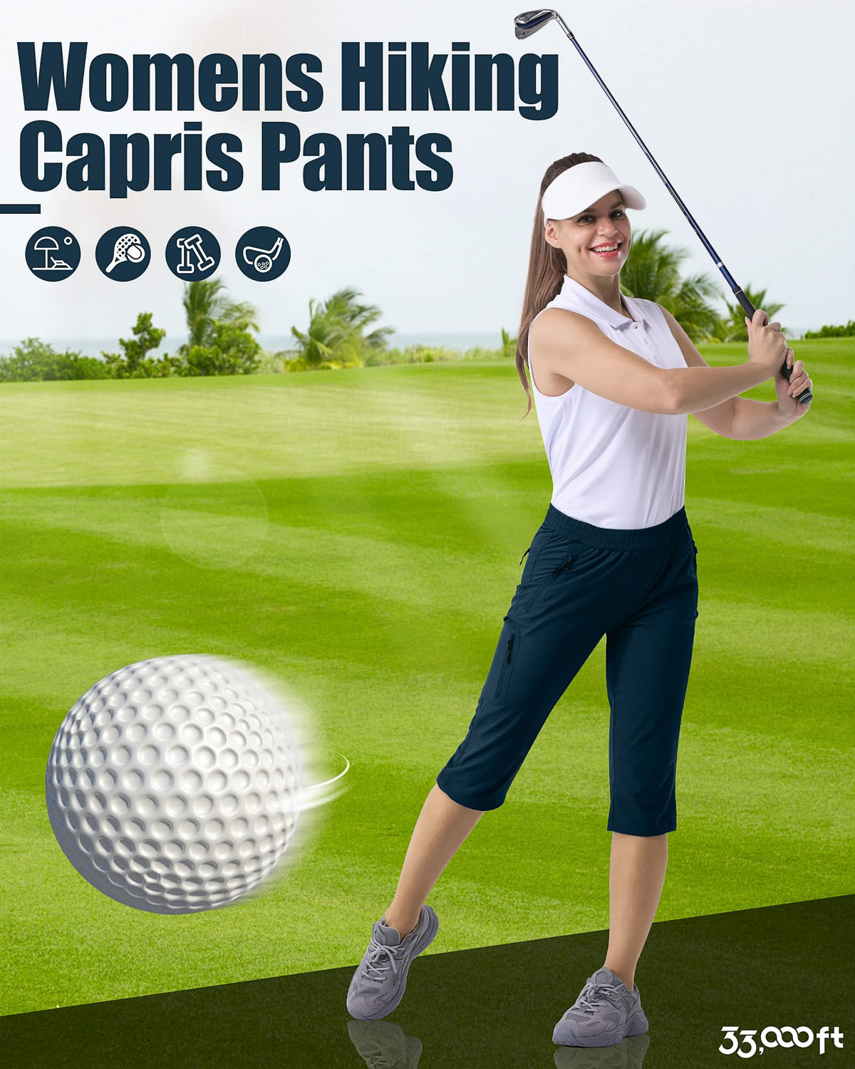 33,000ft capri pants ideal for outdoor activities like hiking or travel