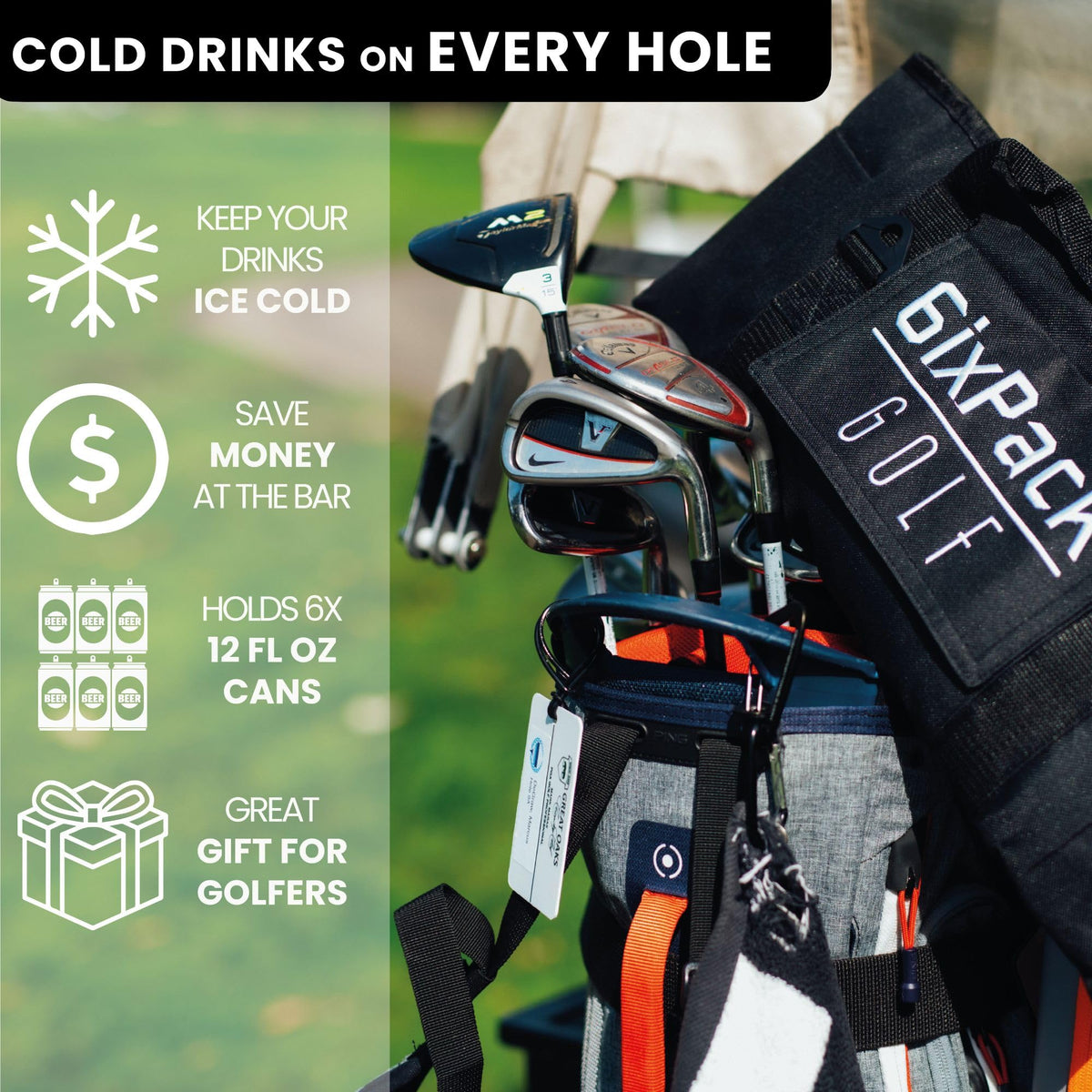 6ixPack Golf Cooler Bag inside golf bag, fits discreetly