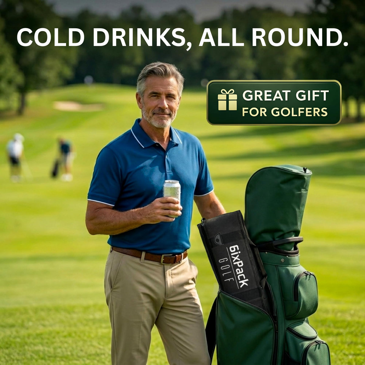 6ixPack Golf Cooler Bag open lid inside, spacious for cans