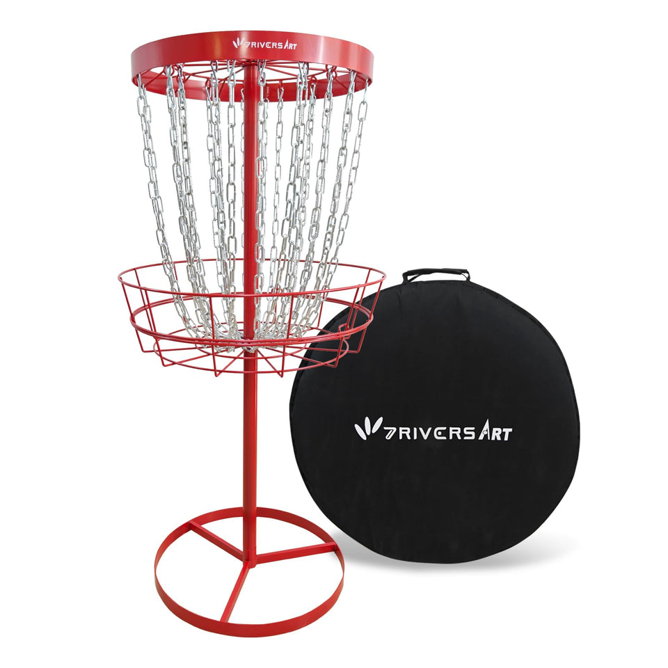 7RiversART disc golf basket 24-chains close-up for reliable catches in backyard practice.