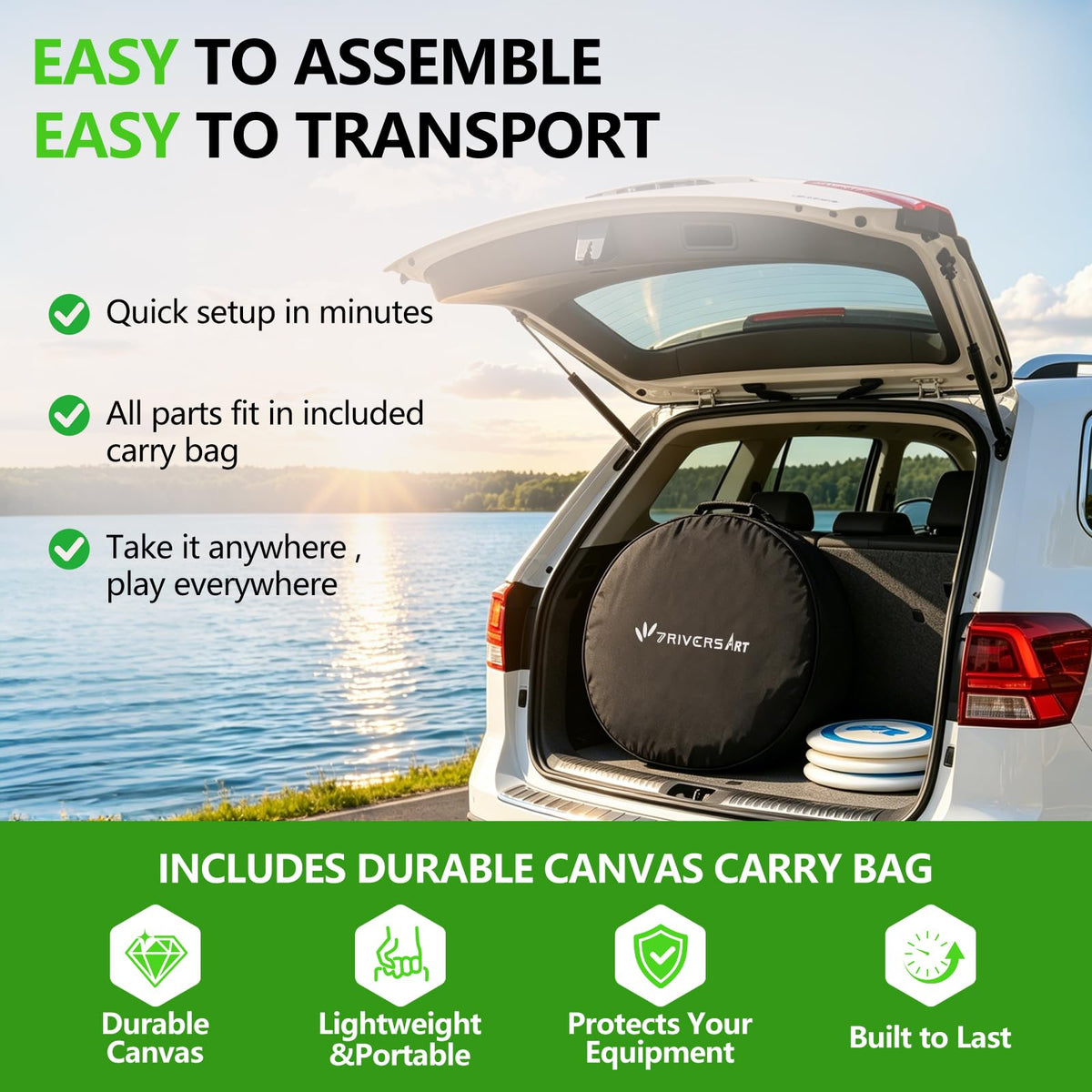 7RiversART reinforced carrying bag keeps gear organized for travel.