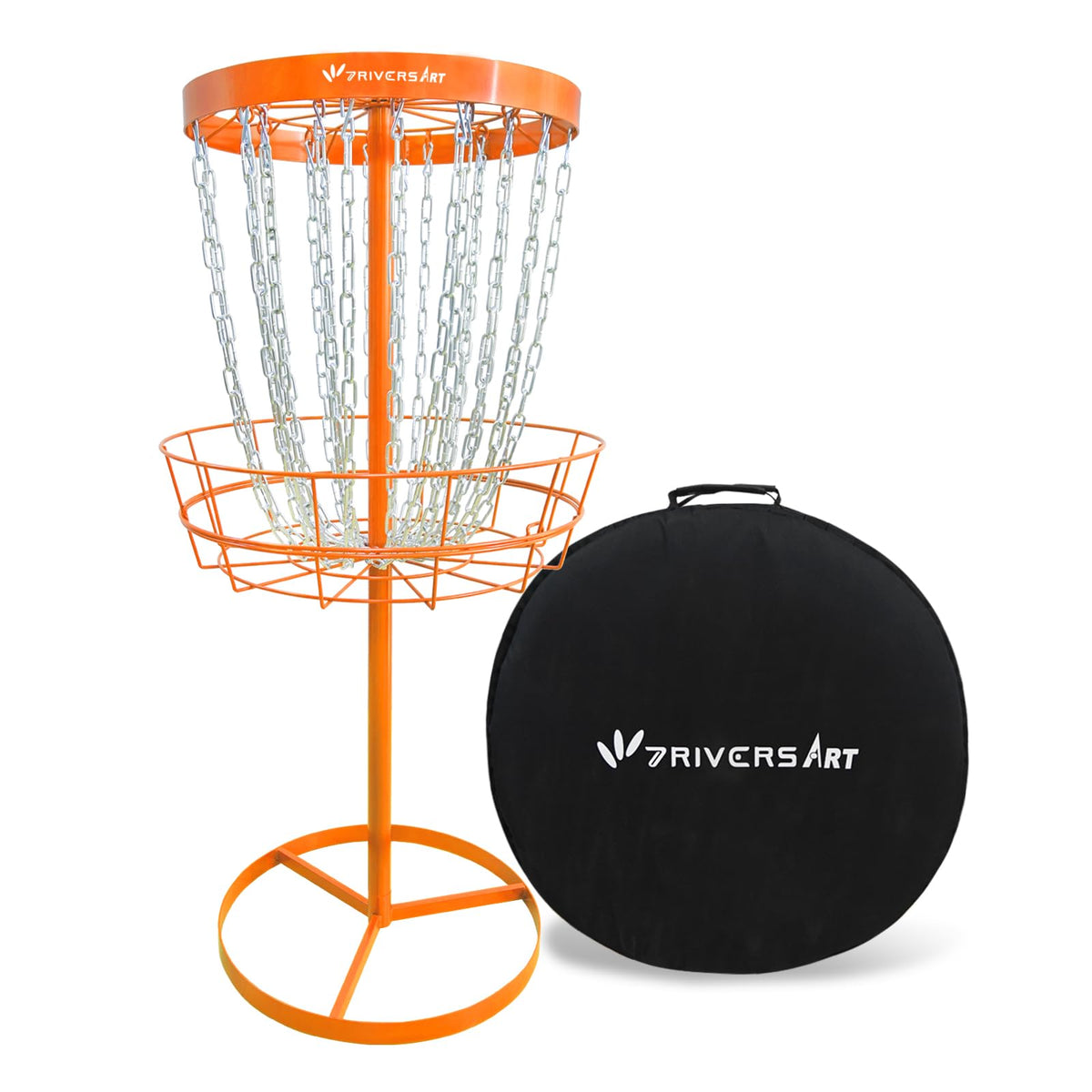 7RiversART portable disc golf basket front view, sturdy all weather target for backyard practice.