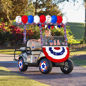 80UncleKimby burlap bunting flag adding rustic patriotic flair to carts
