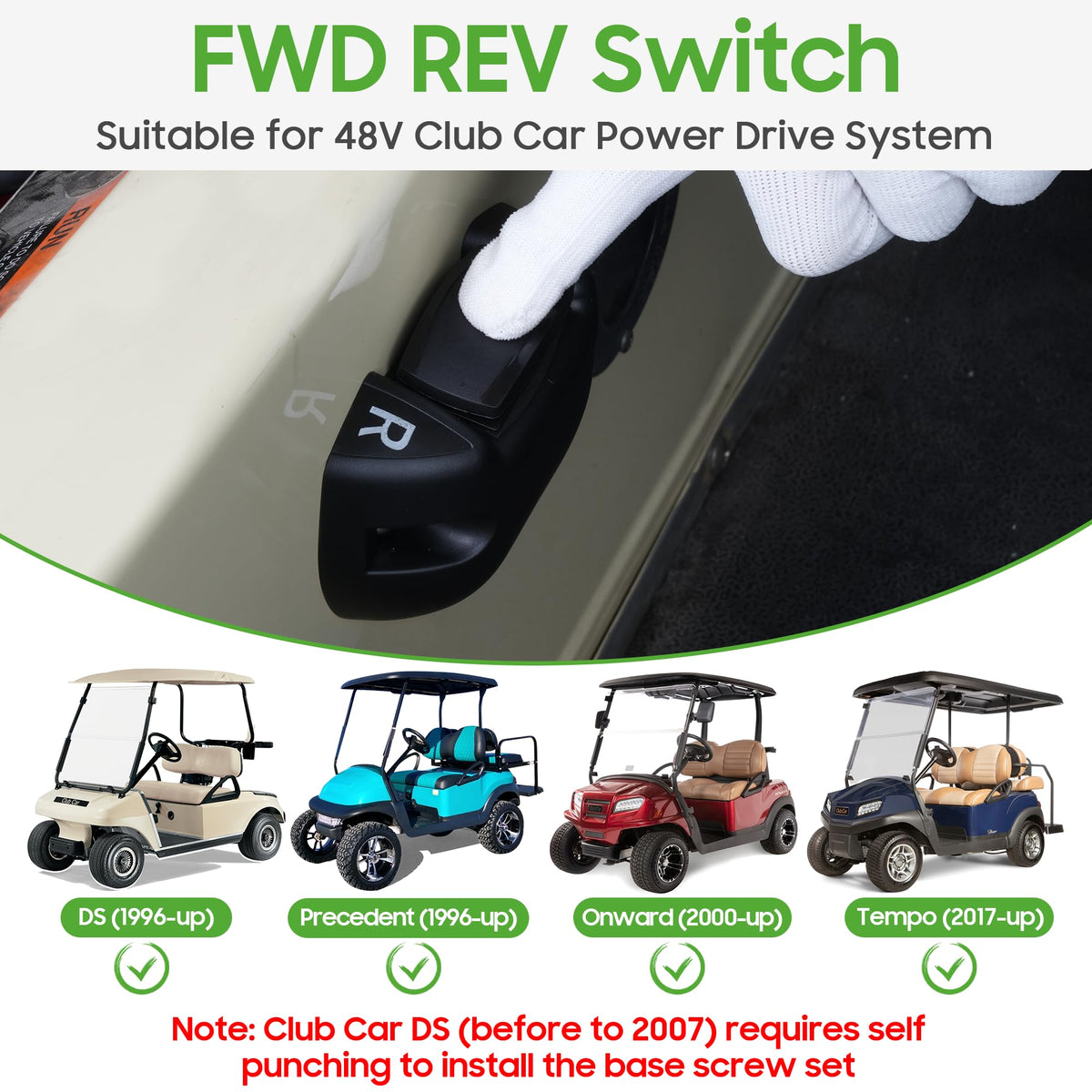 9.99WORLD MALL 48V forward-reverse switch compatibility for Club Car models in use.