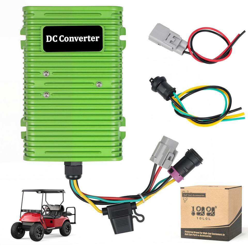 999worldmall golf cart voltage reducer front view shows compact, durable design ready for 12V upgrades.