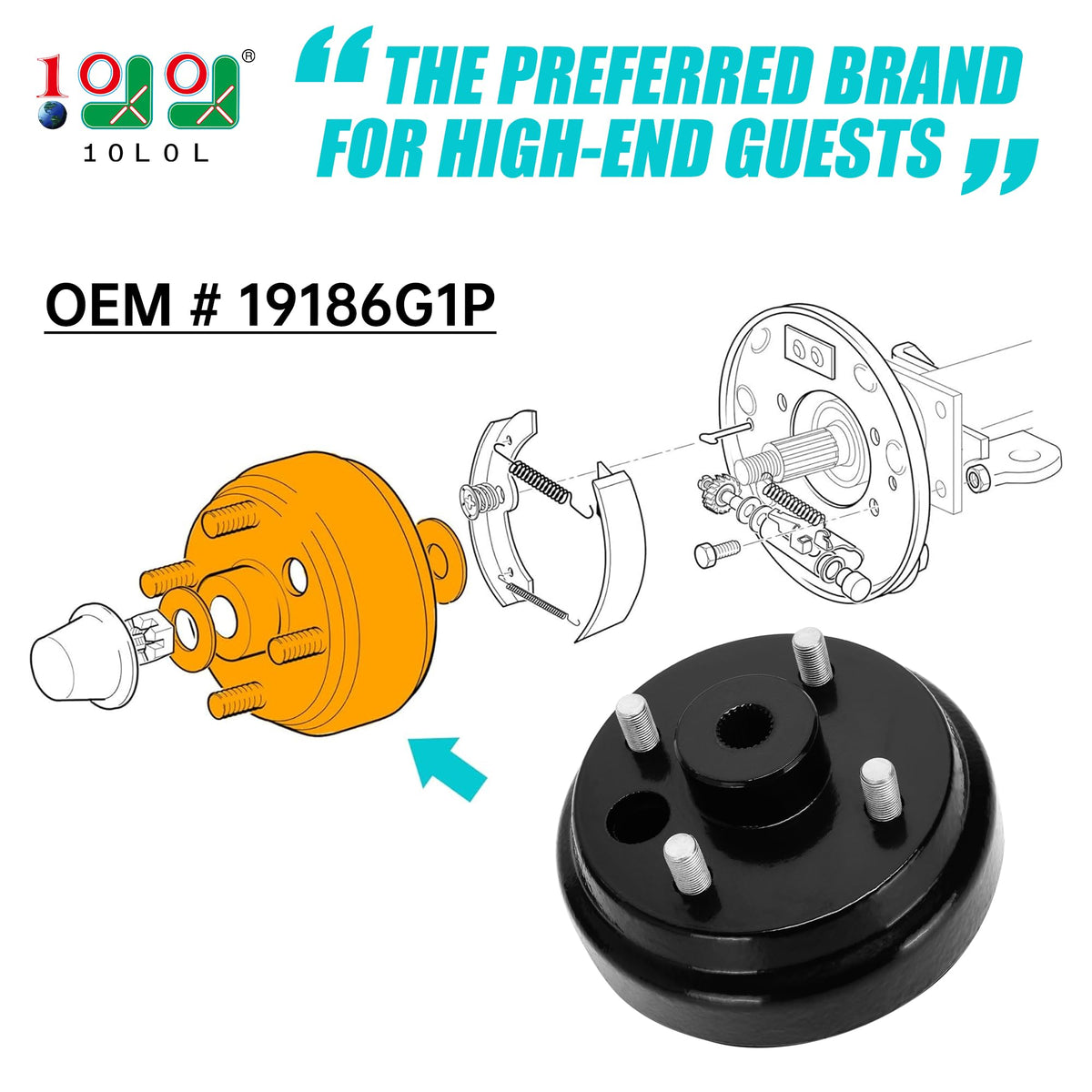 9.99WORLD MALL EZGO TXT brake drum hub detail with 24-tooth spline