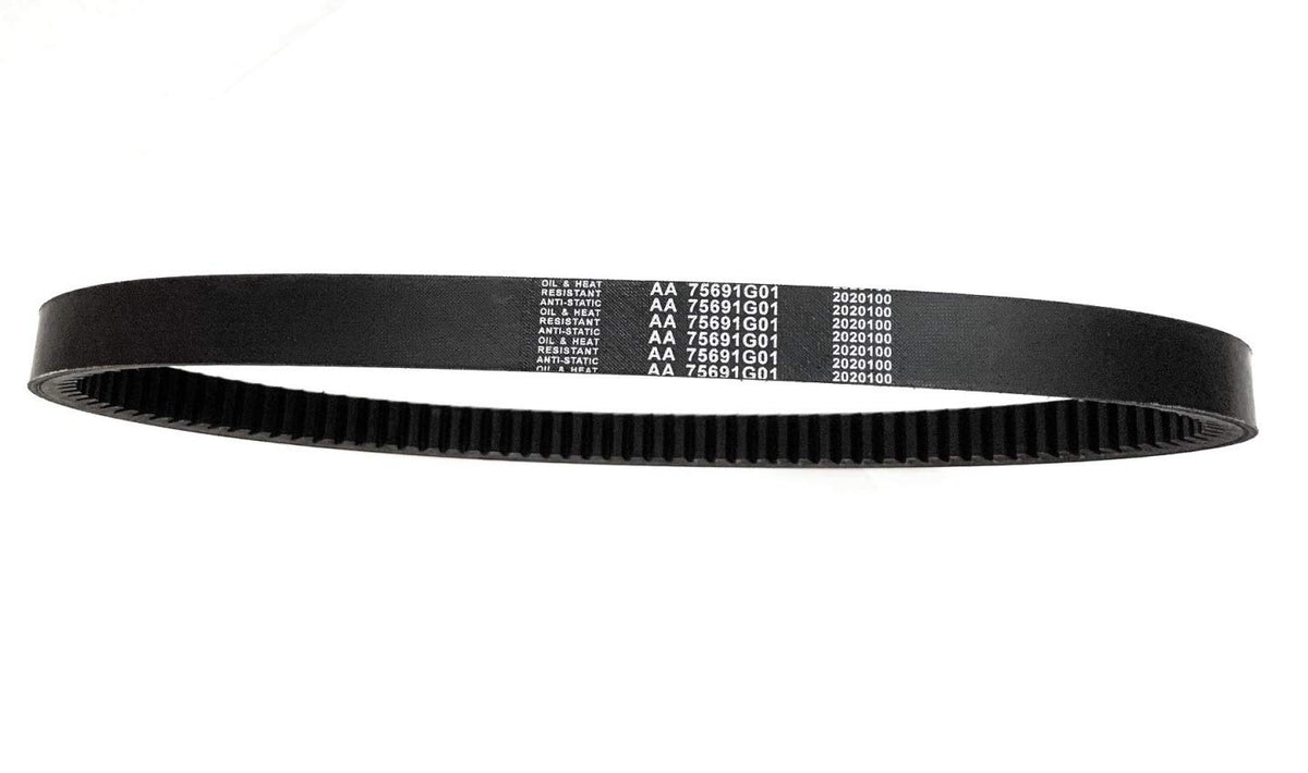 A.A 75691G01 belt label indicating correct fit for EZGO carts.