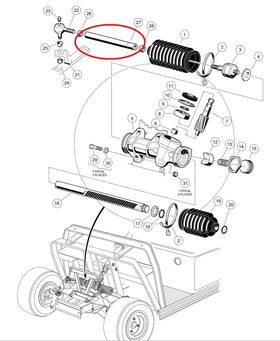 Close-up of A.A drag link highlights durable construction for reliable steering.