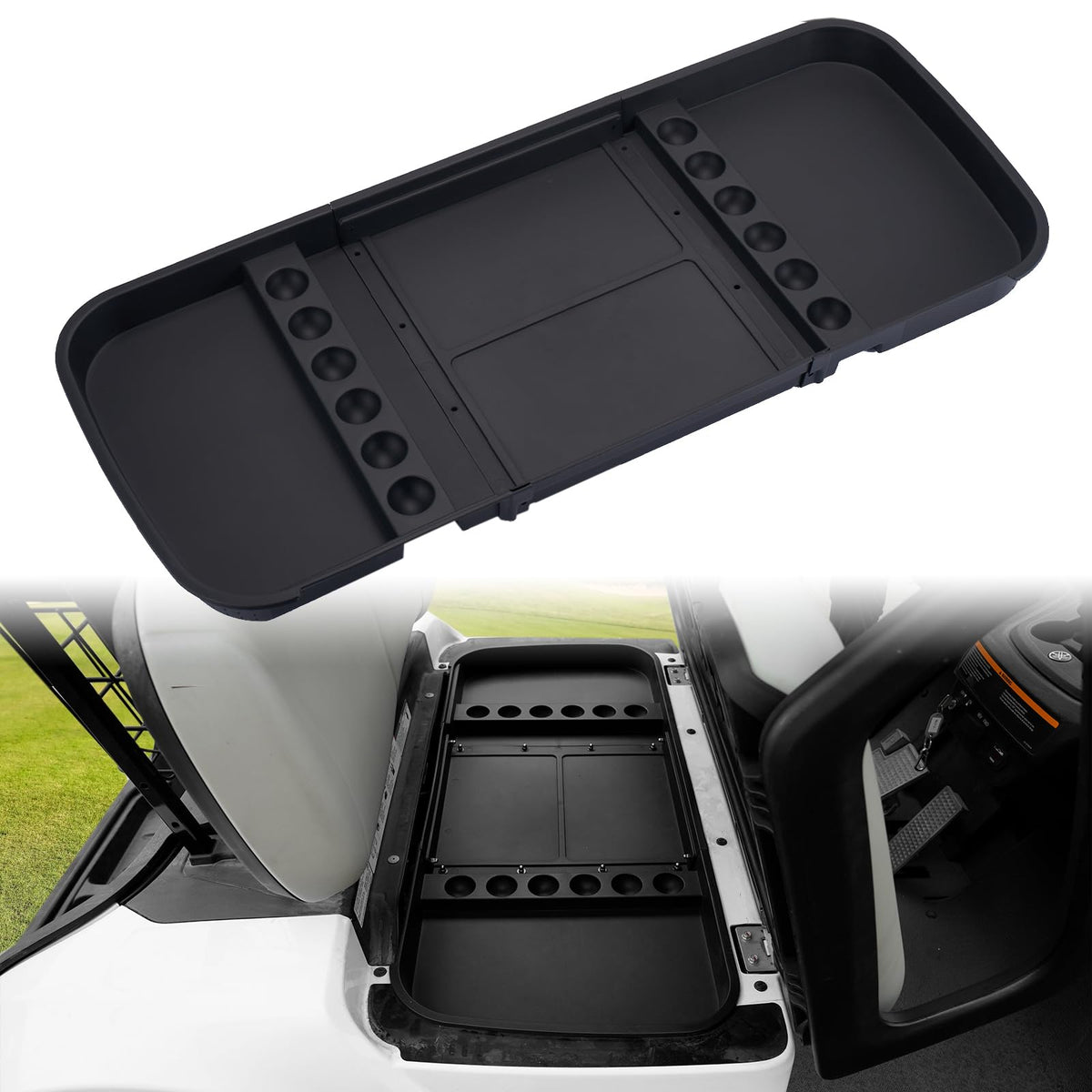 A & UTV PRO under-seat tray fits G29 2007–2016 and keeps golf gear organized.