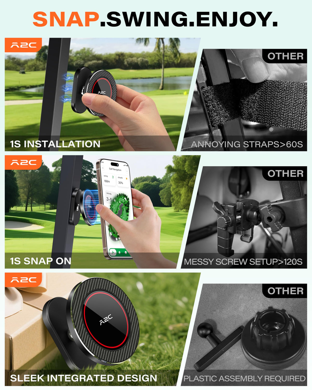 A2C durable aluminum mount for golf carts keeps phones secure