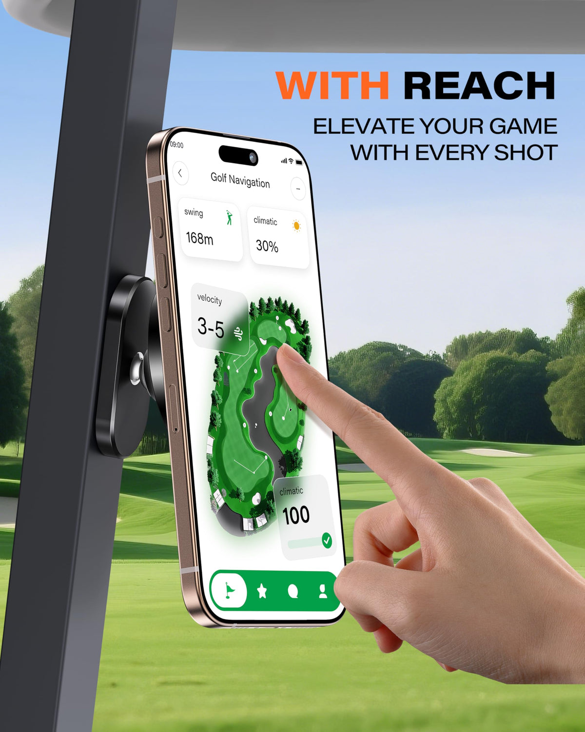 A2C alloy golf holder MagSafe alignment enables quick iPhone attachment