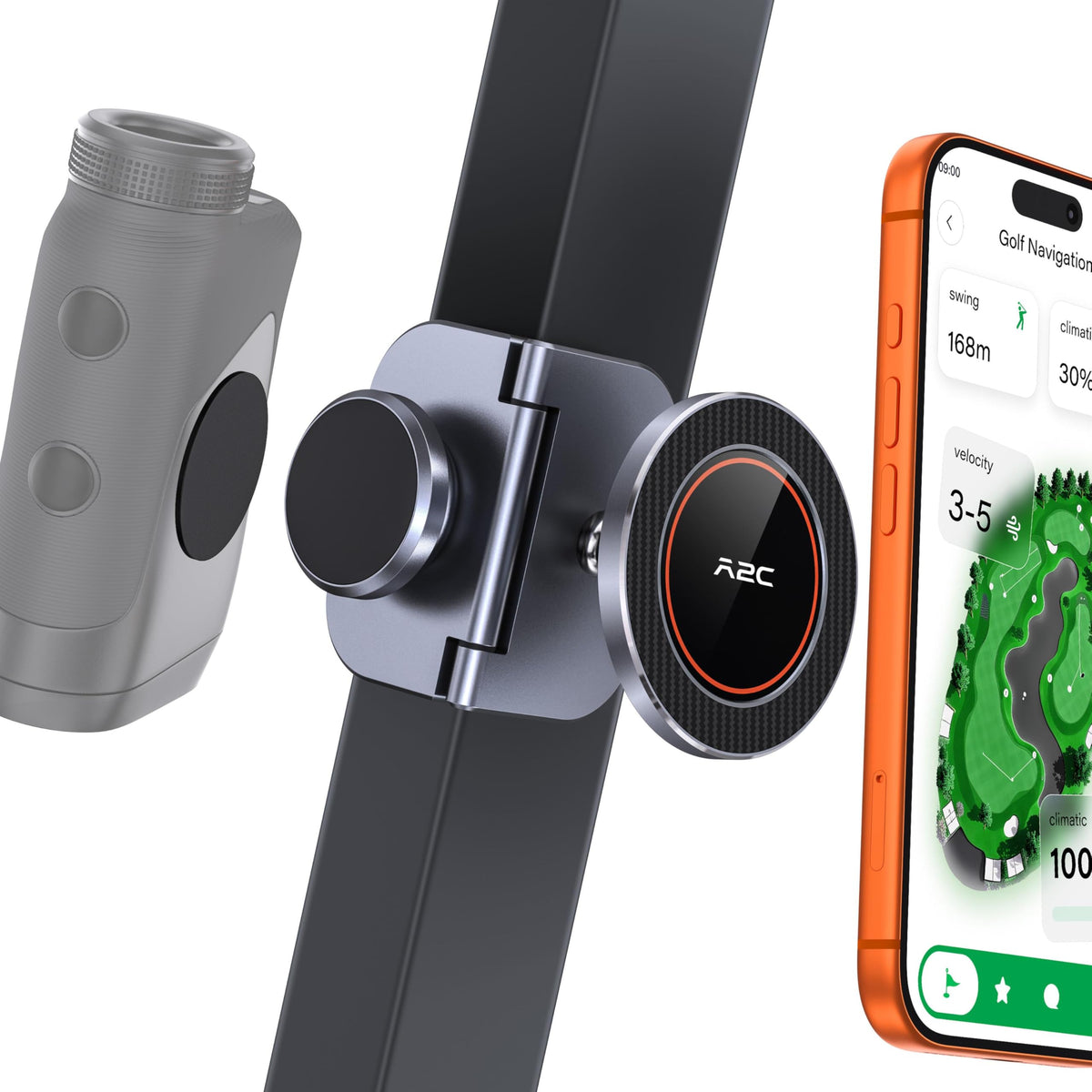 A2C Fold-Magnet on-cart mount stabilizes your phone during rounds