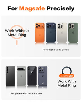 Includes metal ring for non-magnetic phones and standard cases