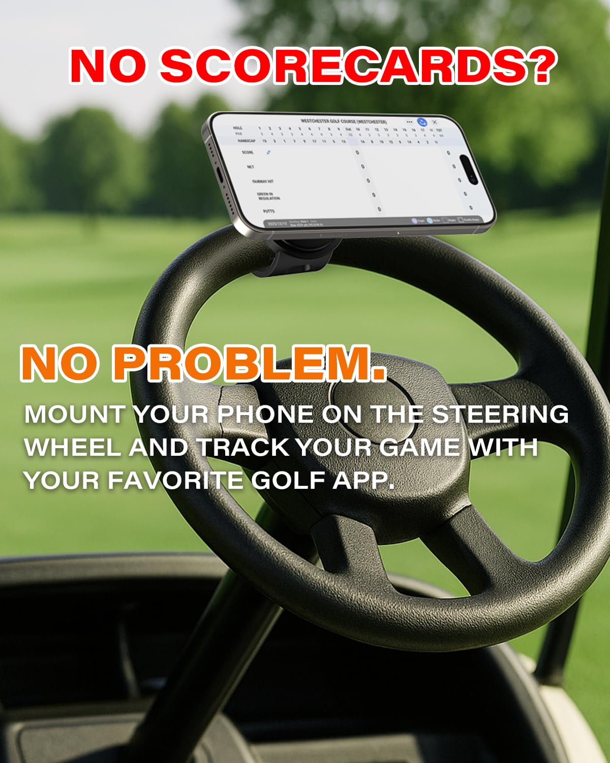 A2C 3-in-1 mount on cart roof strut secures your phone while riding.