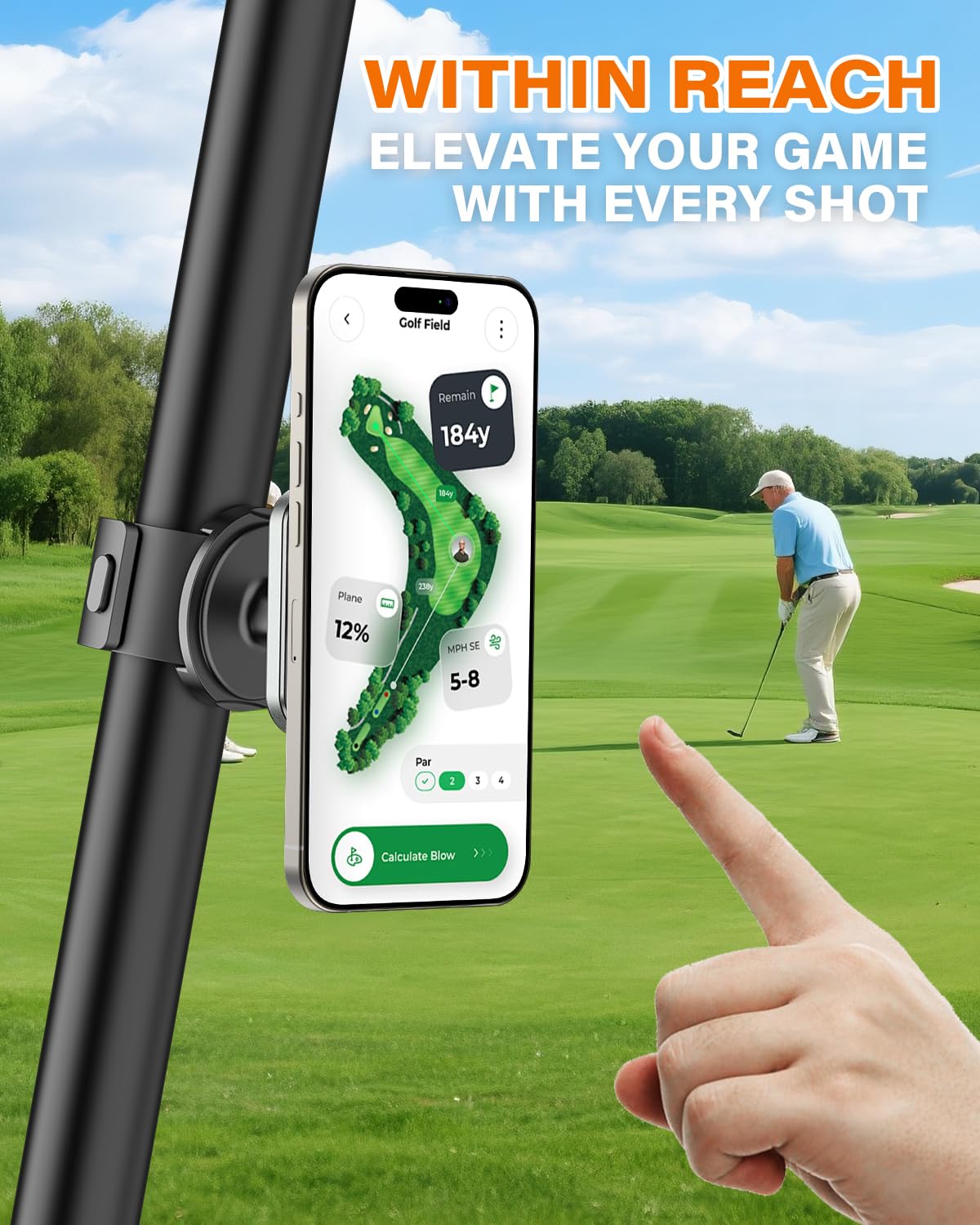Silicone strap helps secure the phone even on rough terrain.