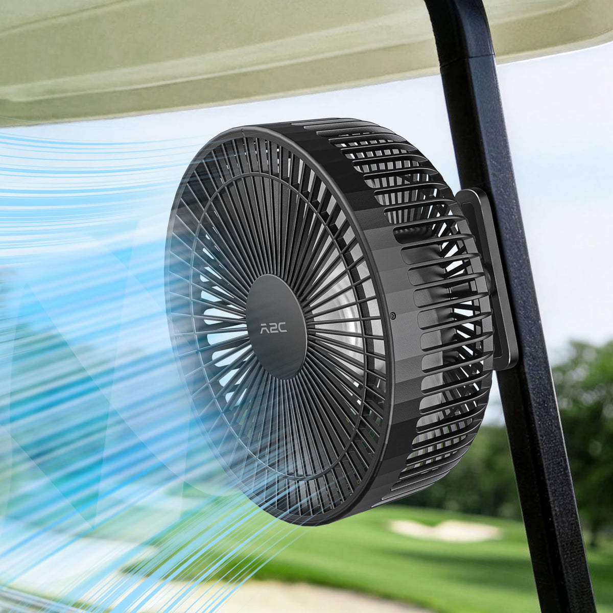 A2C Golf Cart Fan with upgraded 7-5-inch airflow for wide cooling on the course