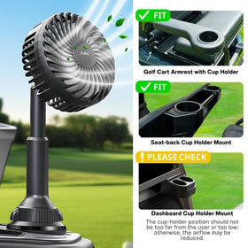 A2C golf cart fan 4000mAh battery lasts up to six hours.