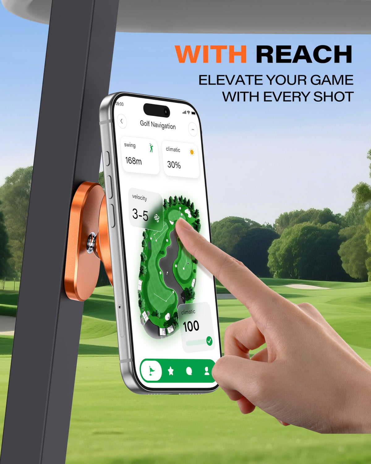 A2C golf cart phone mount attached to EZGO or Club Car struts