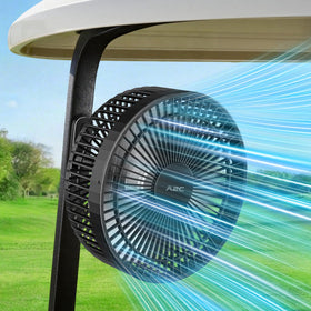 A2C magnetic 7.5-inch fan mounted on a golf cart for cool comfort on the course