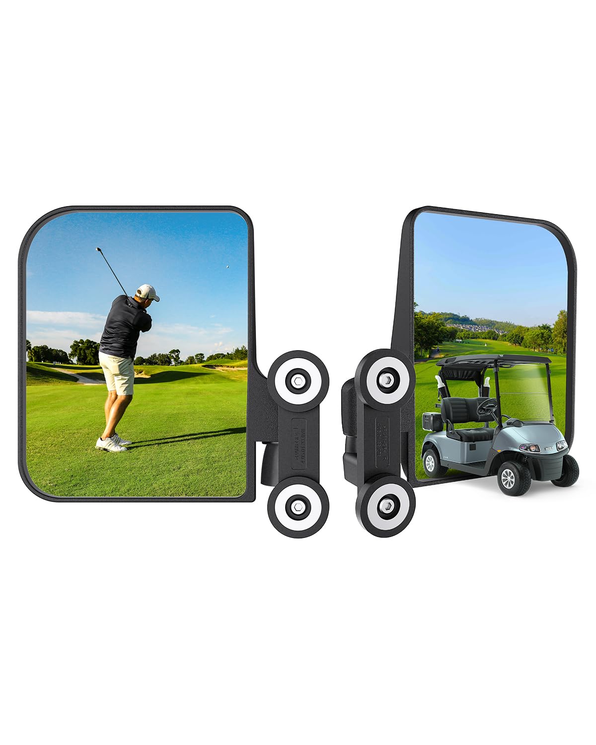 A2C universal magnetic golf cart mirrors, left view, enhances wide-angle awareness.