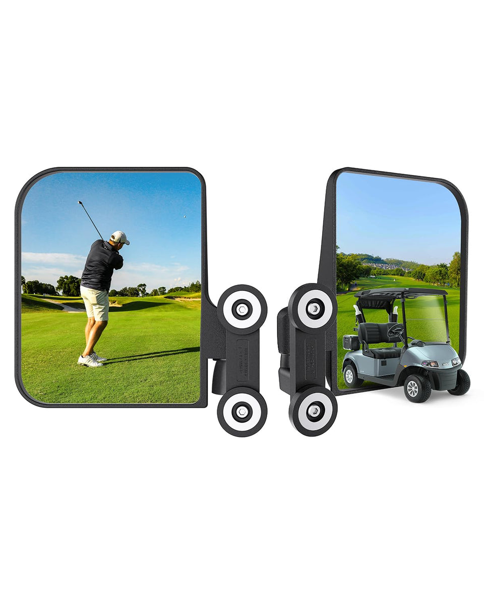 A2C universal magnetic golf cart mirrors, left view, enhances wide-angle awareness.