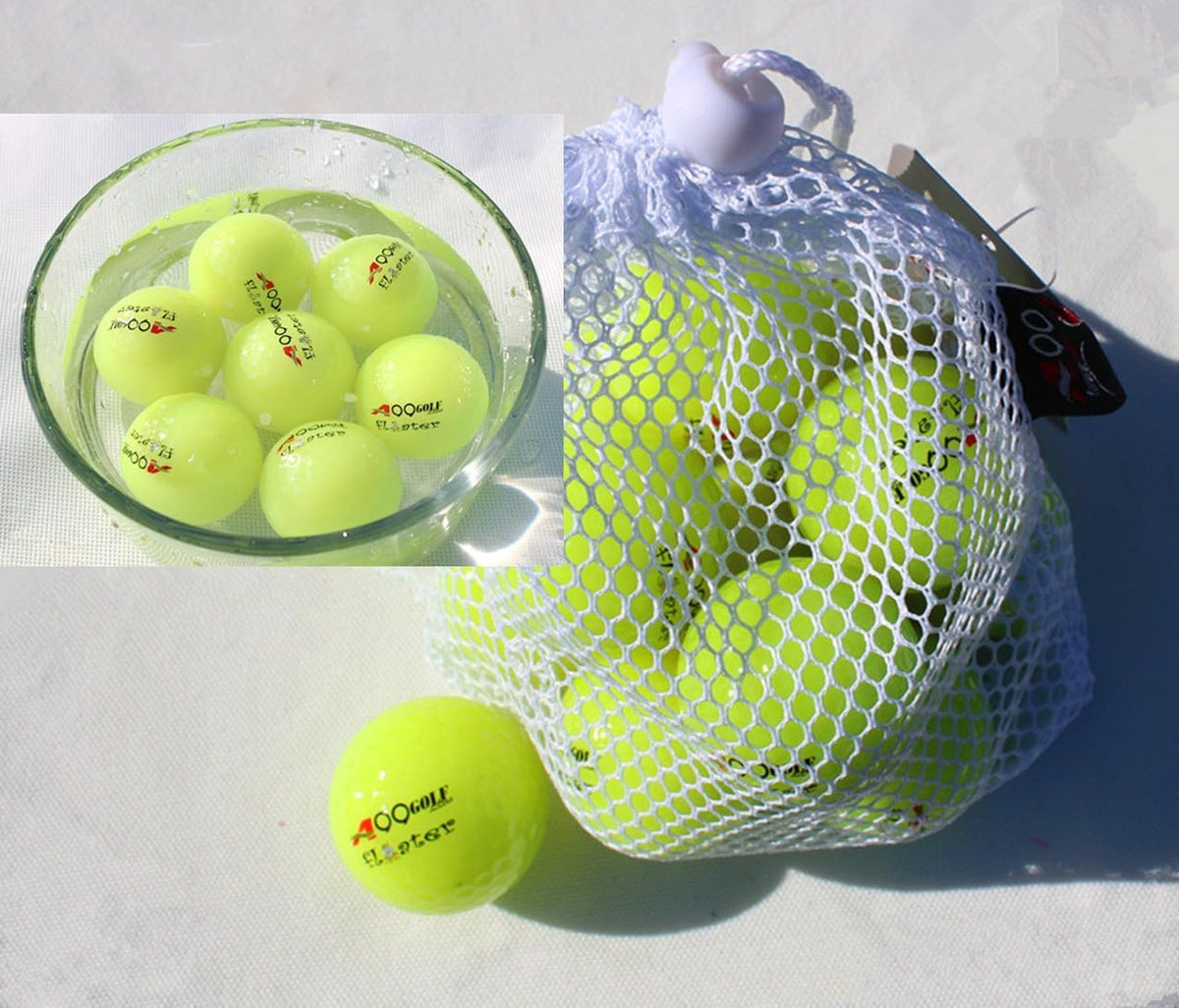 A99 Golf Floater Ball green floating on water for easy retrieval during practice.