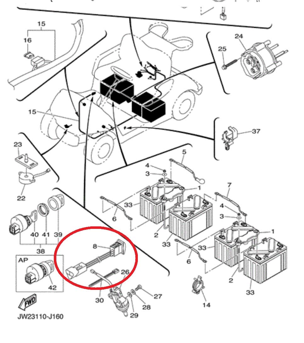 Installation diagram showing A.A switch fit for Yamaha G22 and G29 carts