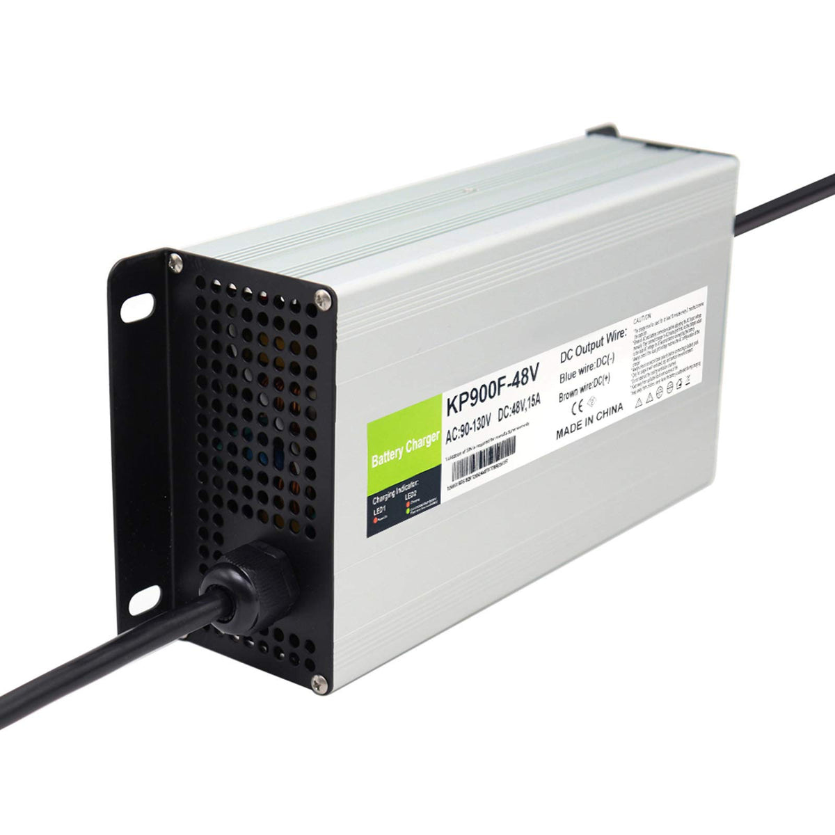 Abakoo charger showing standard 110-120V AC input for home use.