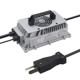 Abakoo 36V 18A charger crowfoot front view ready for use