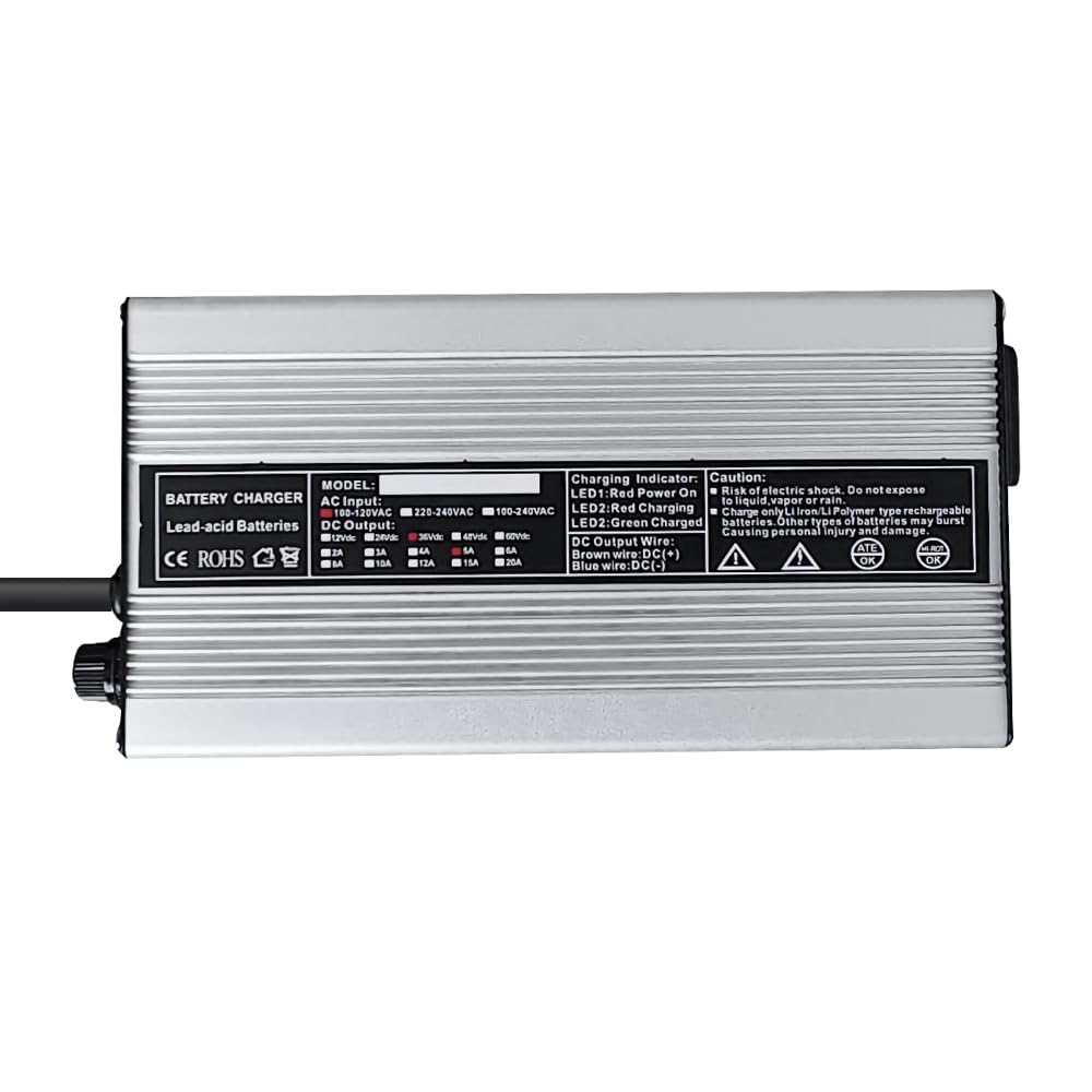 Abakoo 36V 5A golf cart charger back view with durable aluminum shell