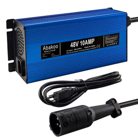 Abakoo 48V 10A Club Car charger, front view, ready for quick plug-in charging.