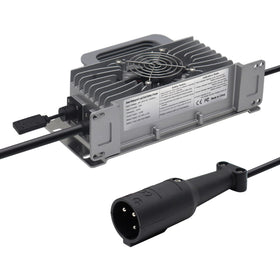 Abakoo 48V charger with round 3-pin plug for Club Car, supports fast charging.