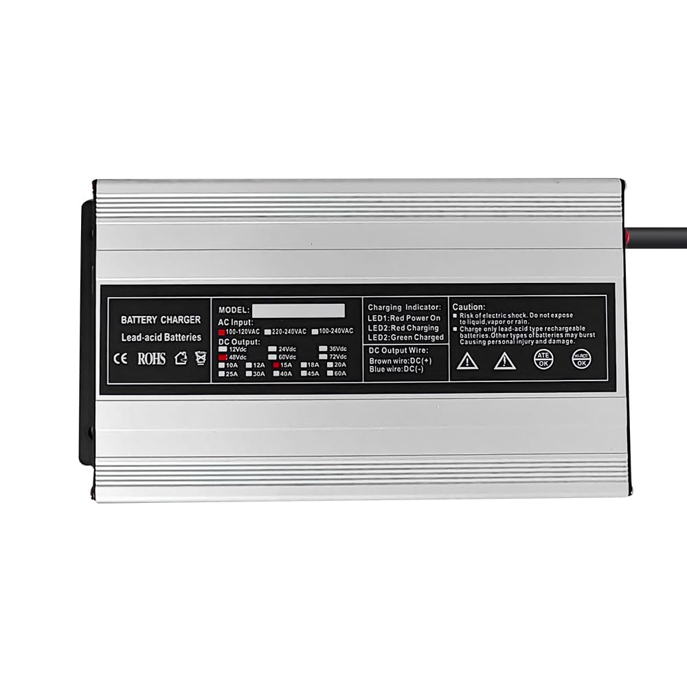 Abakoo 48V 15A RXV charger rear view with rugged outdoor-ready housing.