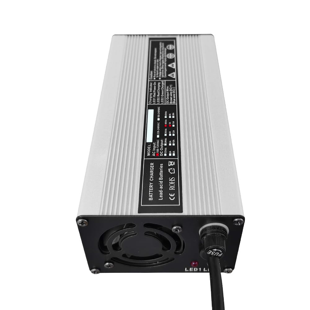 Abakoo 48V 5A charger packaging showing clear setup details.