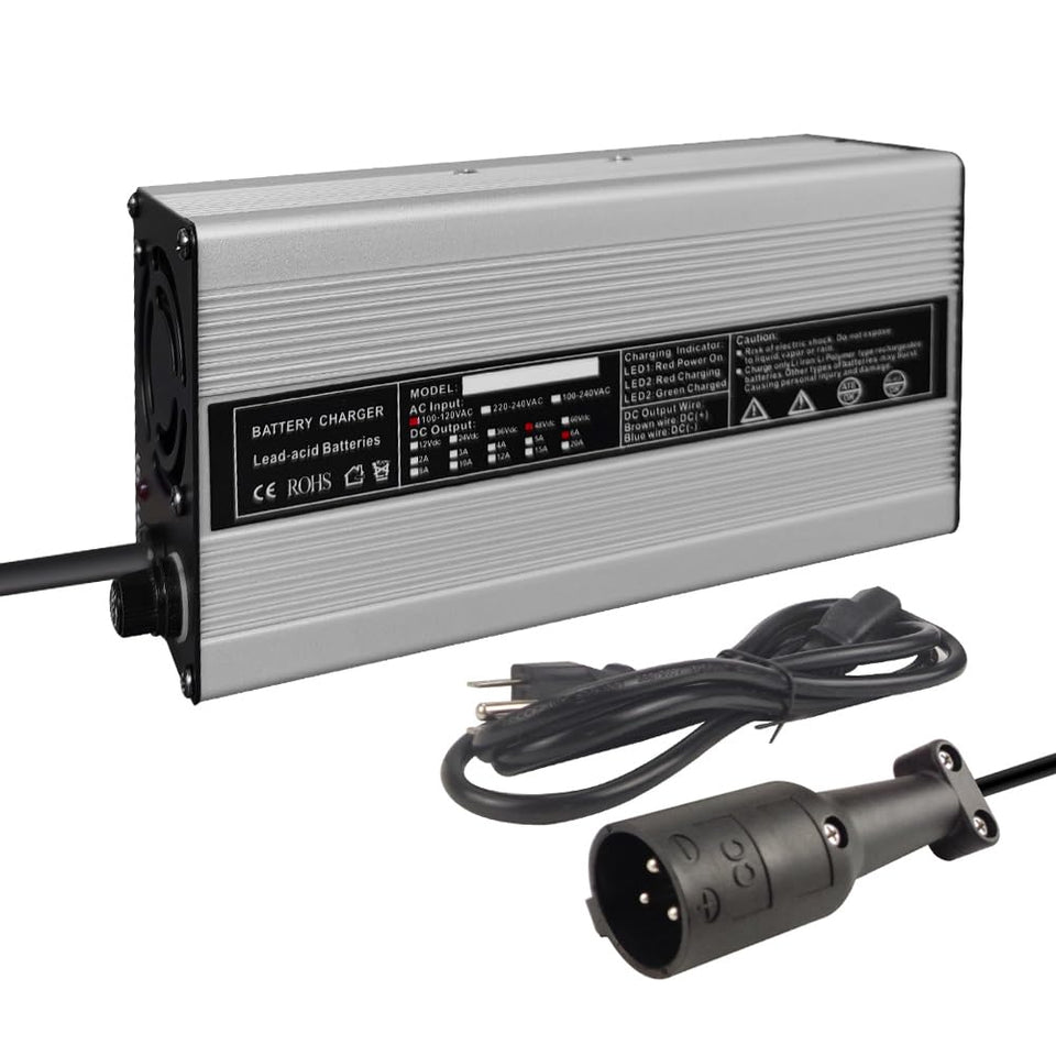 Abakoo 48V 6A golf cart charger front view showing ready-to-use unit