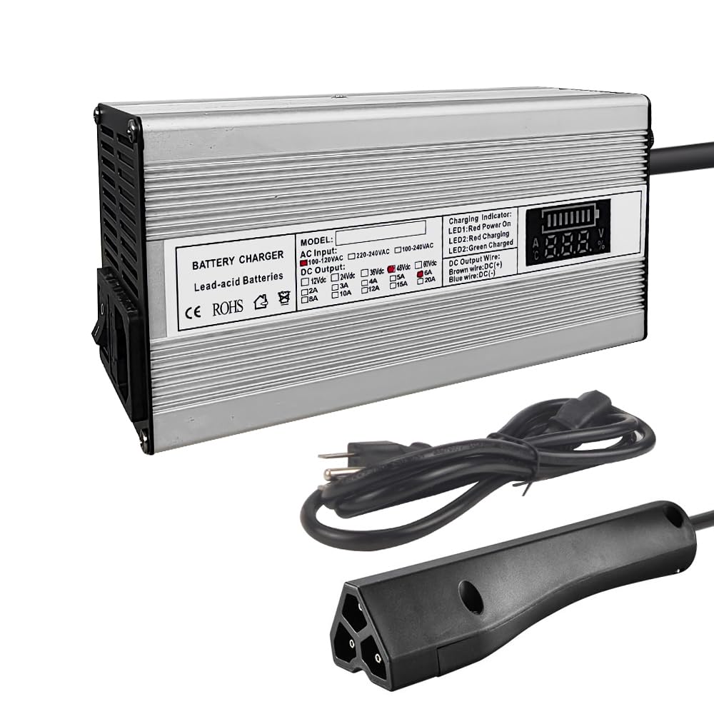 Abakoo 48v 6a rxv golf cart charger with LED display for easy monitoring.
