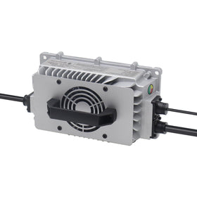 Abakoo automatic charger highlights 48V 15A compatibility and 2-pin plug.