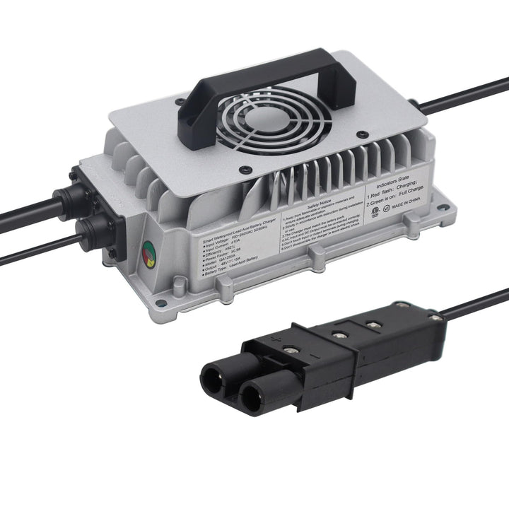 Abakoo golf cart charger with 2-pin plug showing compact 48V 15A charging.