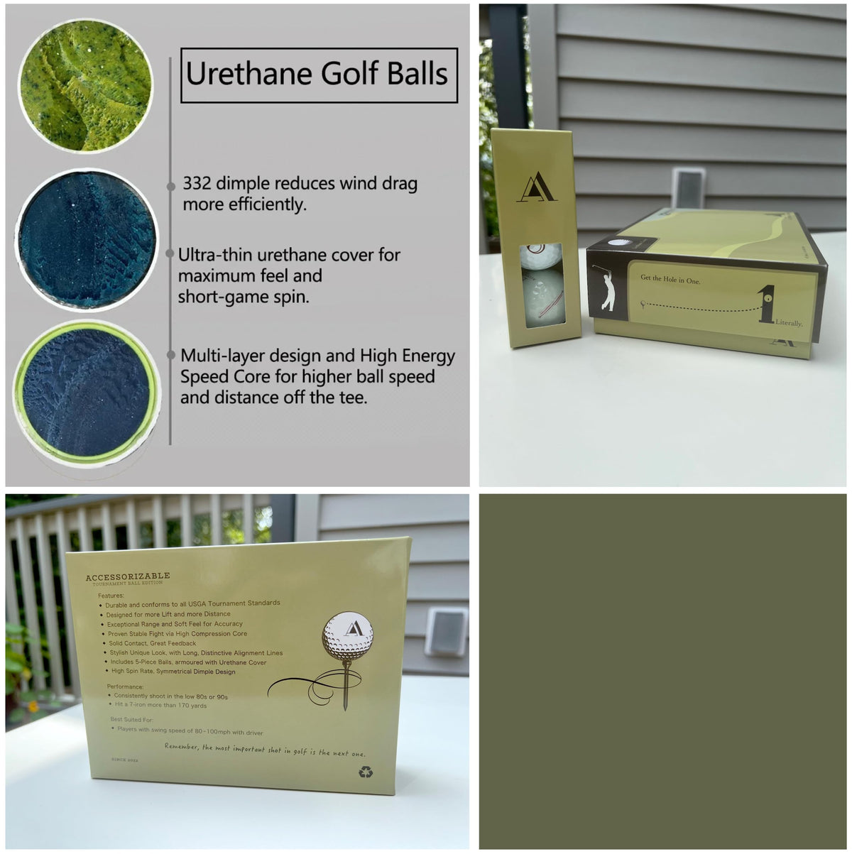 Accessorizable glow-in-dark finish helps locate balls in twilight rounds