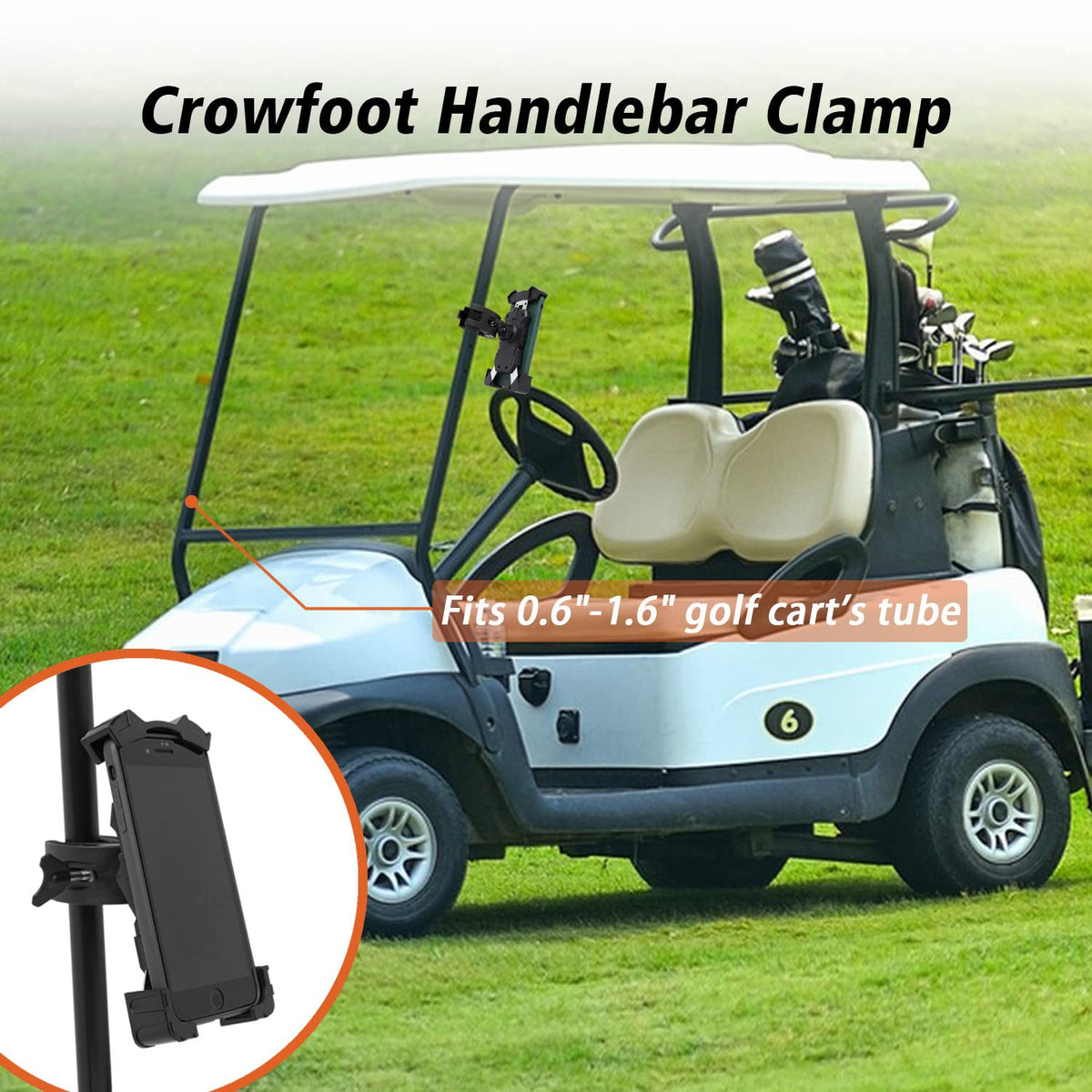 ACCTOLF golf cart phone holder sturdy shelf clamp provides stability