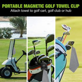 ACCTOLF dual-pack magnetic clip on golf hub streamlining towel management.