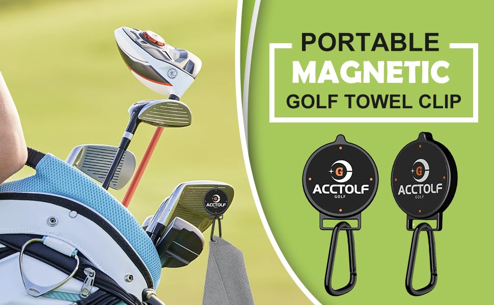 ACCTOLF portable magnetic towel clip set for reusable golf accessories.