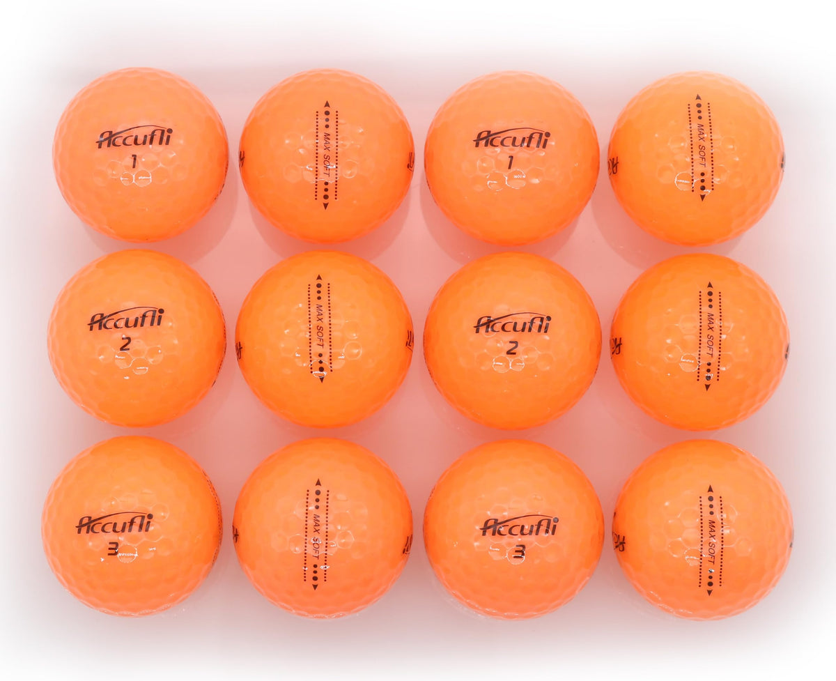 ACCUFLI Max Soft features hybrid ionomer cover for improved distance and flight